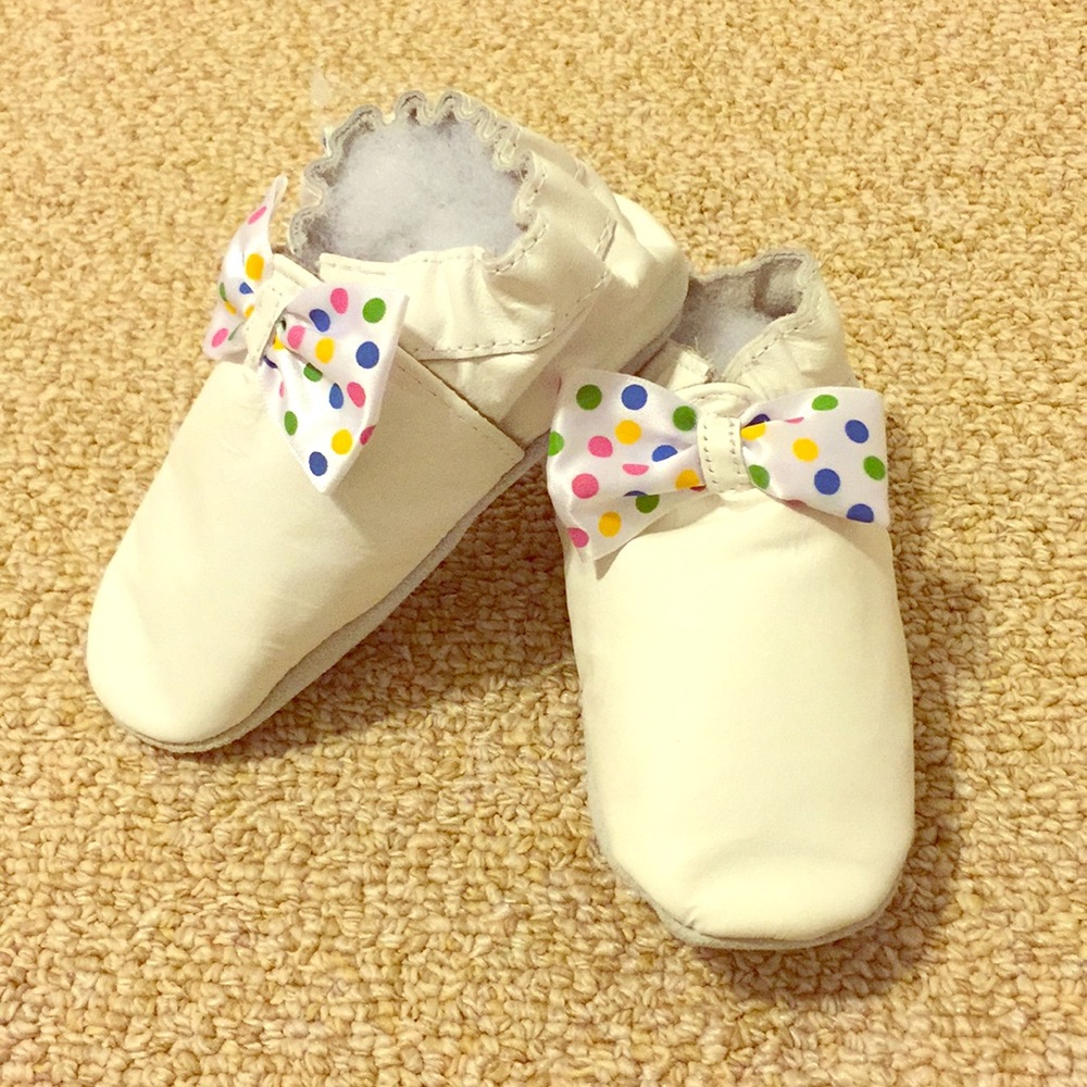 Robeez 18-24 mo white leather multi polka dot shoe
